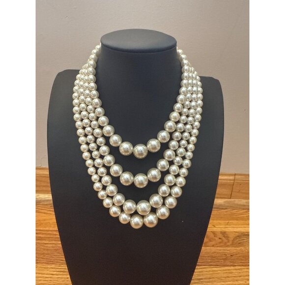 Japan Jewelry - Vintage Multi-Strand Graduated Faux Pearl Necklace With Adjustable Hook Closure